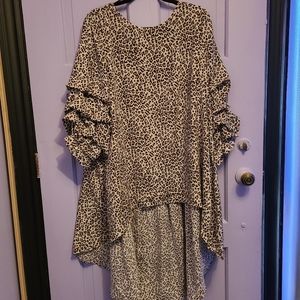 Ruffled sleeve, print, high low tunic